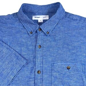 Old Navy Men XXL Linen Button Down Shirt Short Sleeve Slim Coastal‎ Nautical Dad